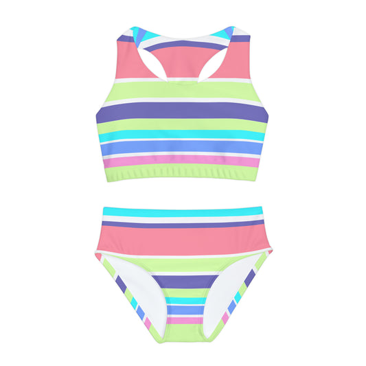 HLC Beachy Stripes Girls Two Piece Swimsuit (AOP)