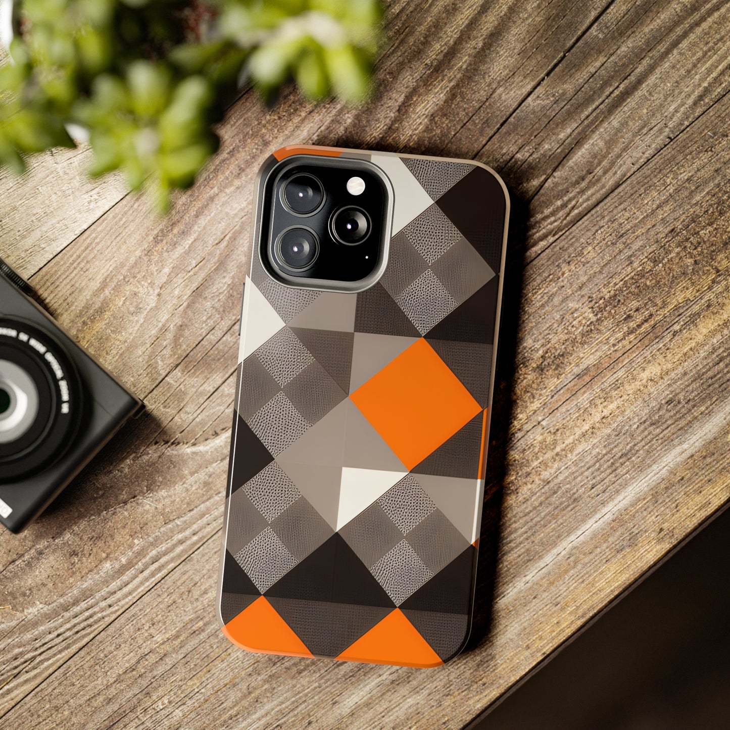 Orange and Black Geo Print Tough Phone Cases