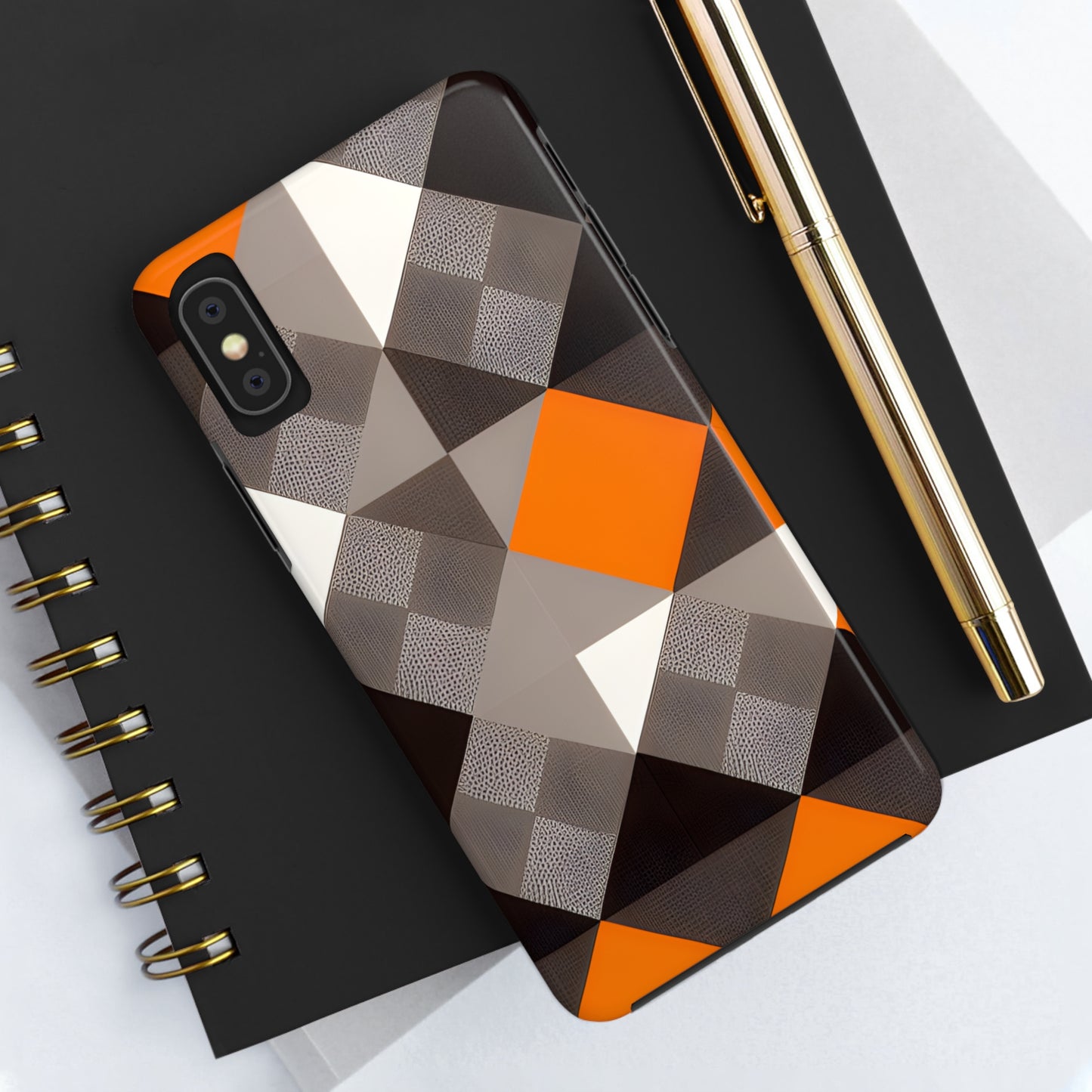 Orange and Black Geo Print Tough Phone Cases