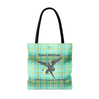 Archangel Saint Michael Tote Bag (yellow/green plaid)