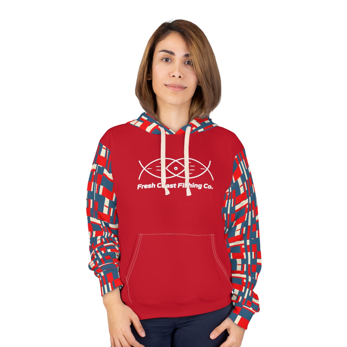 Fresh Coast Fishing Red White Blue Unisex Pullover Hoodie (AOP)