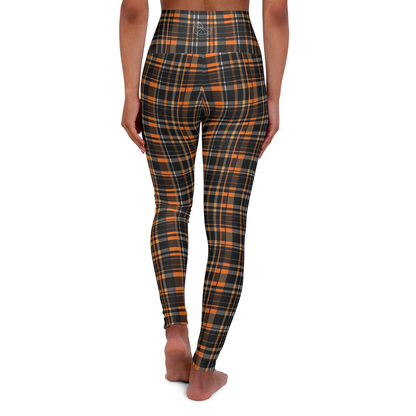 HLC Black, Gray and Orange Plaid High Waisted Yoga Leggings (AOP)