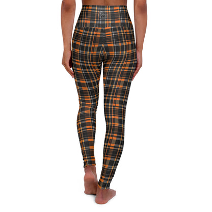 HLC Black, Gray and Orange Plaid High Waisted Yoga Leggings (AOP)