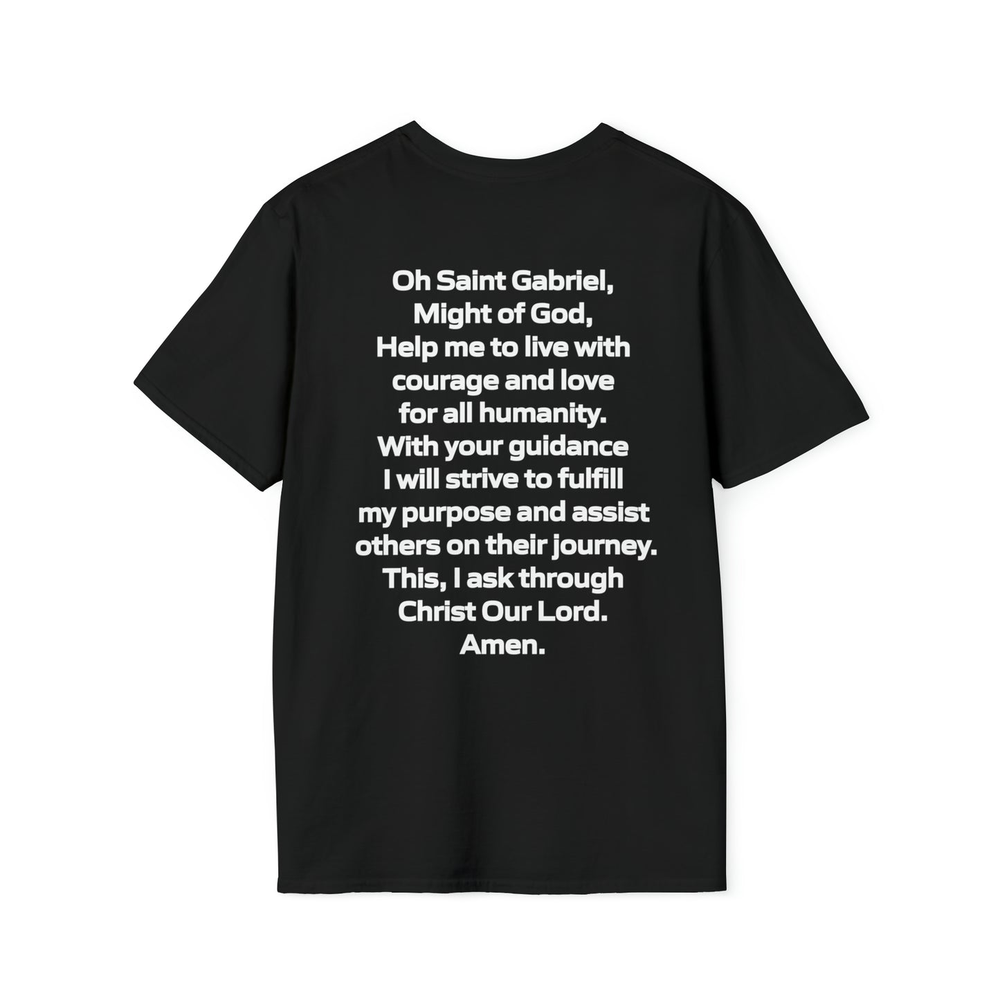 Saint Gabriel Art w/ prayer Unisex Softstyle T-Shirt