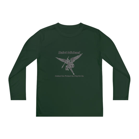 Archangel Saint Michael w/ prayer Youth Long Sleeve Competitor Tee