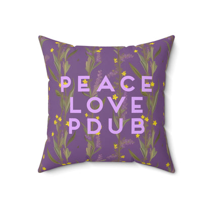 Peace, Love, PDub Purple Flowers Spun Polyester Square Pillow