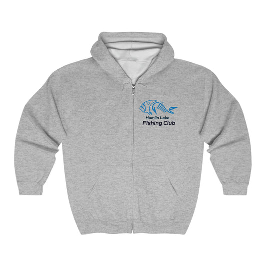 FCF Co. Hamlin Lake Fishing Club w/ map on back Unisex Heavy Blend™ Full Zip Hooded Sweatshirt