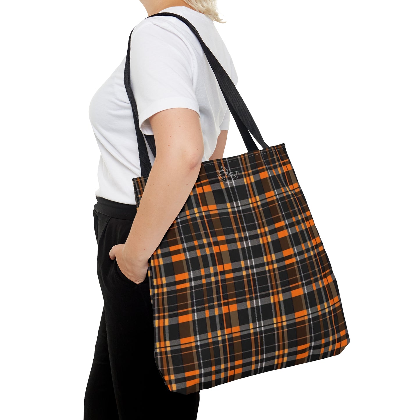 Black and Orange Plaid Tote Bag (AOP)