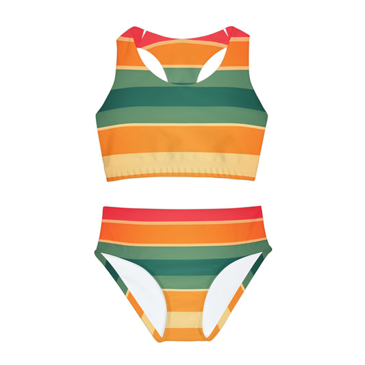 Vintage Stripes Girls Two Piece Swimsuit (AOP)