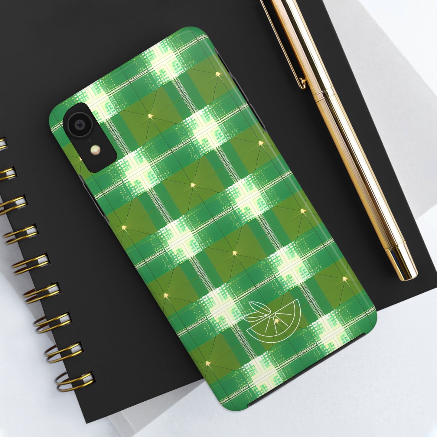 Green and White Print Tough Phone Cases