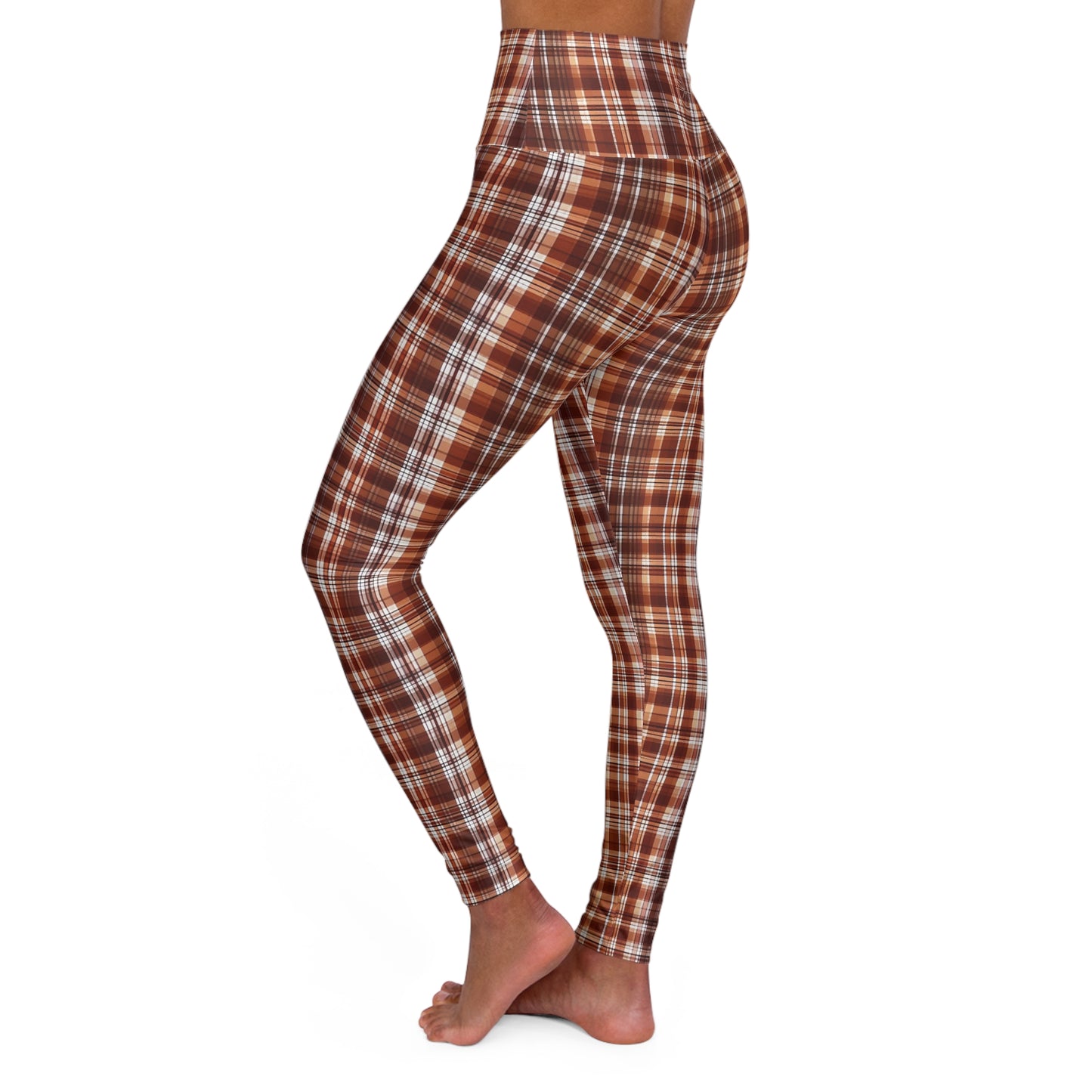 HLC Brown And White Plaid High Waisted Yoga Leggings (AOP)