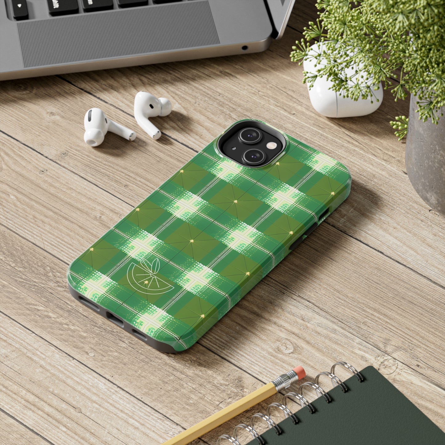 Green and White Print Tough Phone Cases