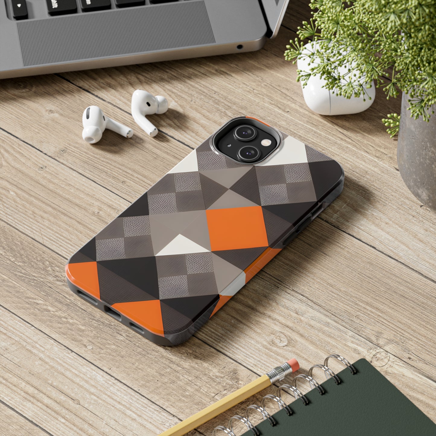 Orange and Black Geo Print Tough Phone Cases