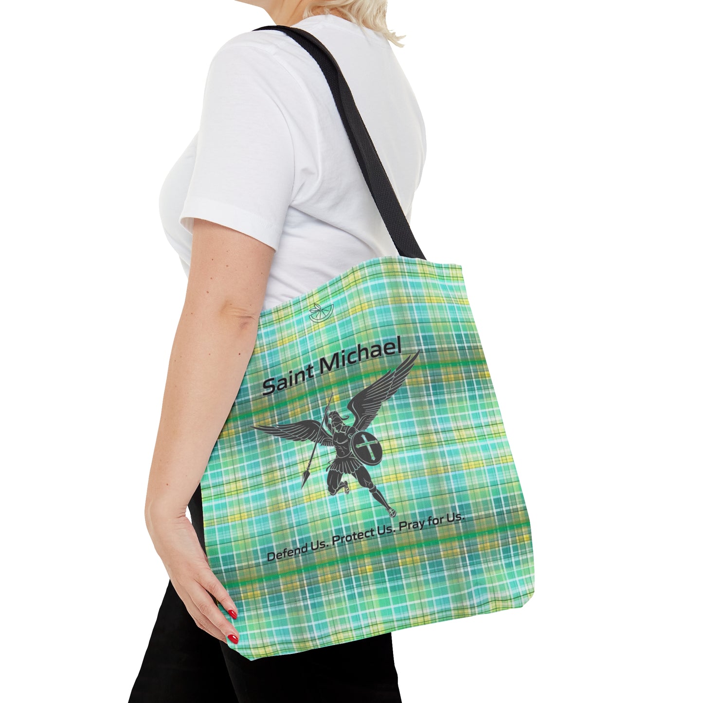 Archangel Saint Michael Tote Bag (yellow/green plaid)