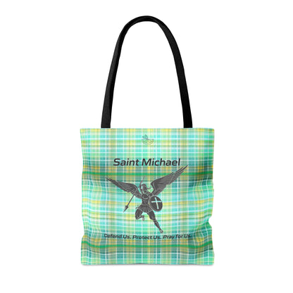 Archangel Saint Michael Tote Bag (yellow/green plaid)