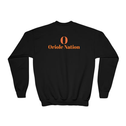 Ludington O with back Oriole Nation Youth Crewneck Sweatshirt