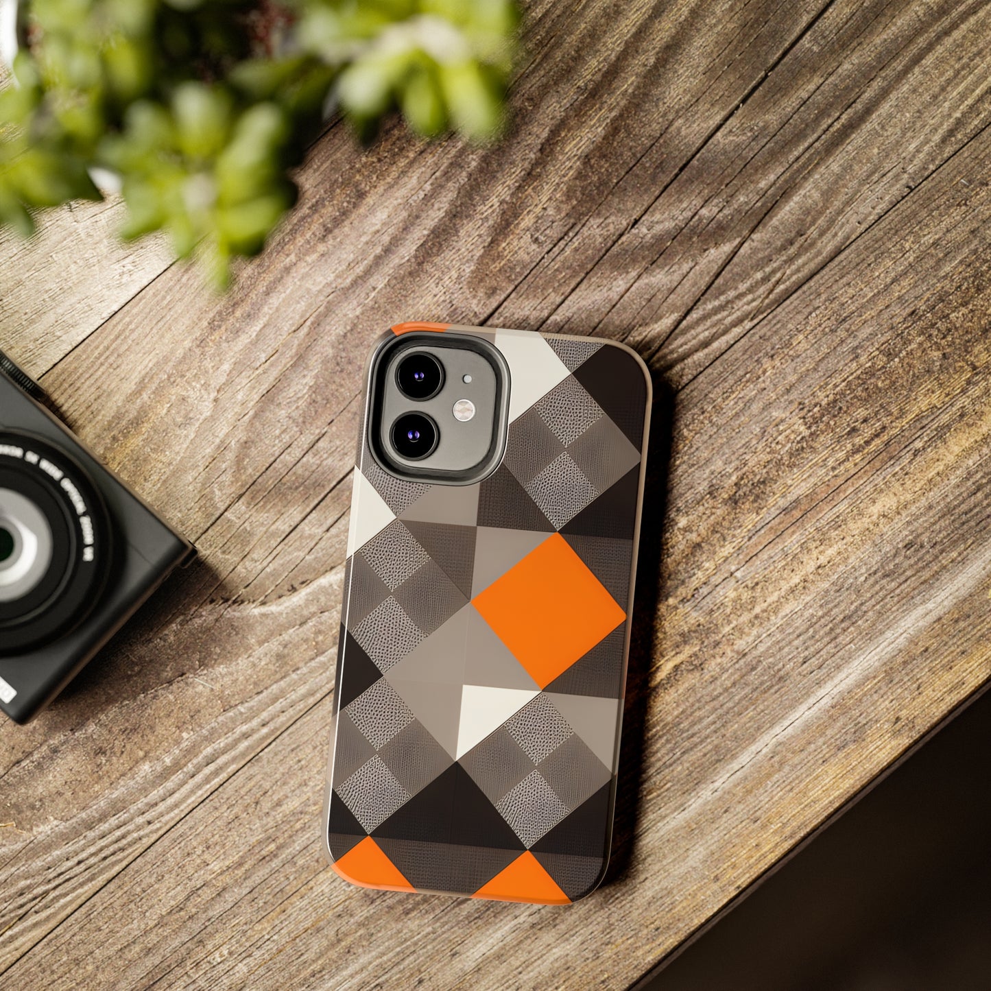 Orange and Black Geo Print Tough Phone Cases