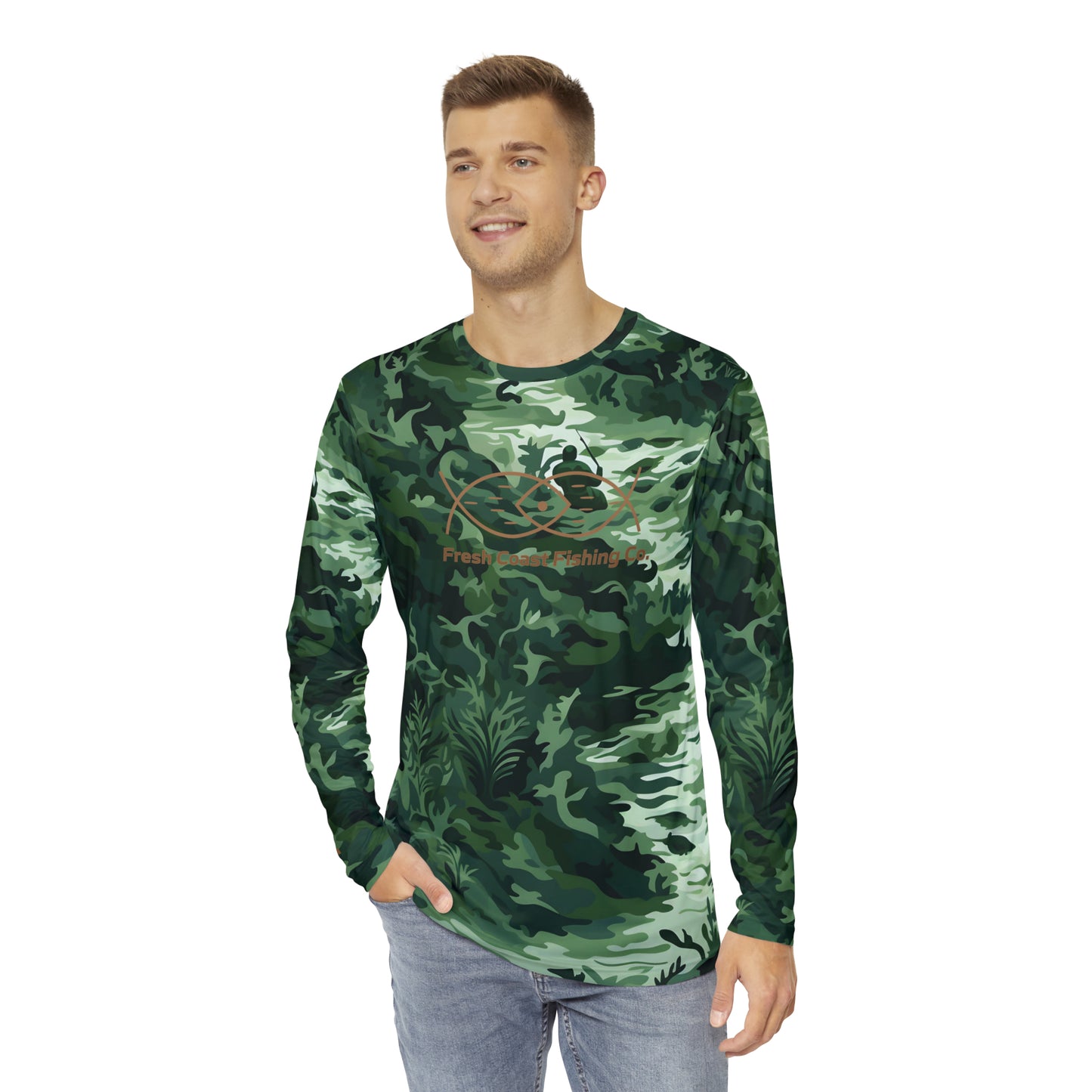 FCF Co Fisherman Camo Men's Long Sleeve Shirt (AOP)