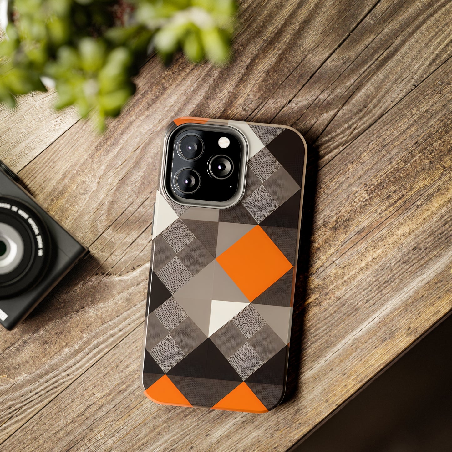 Orange and Black Geo Print Tough Phone Cases