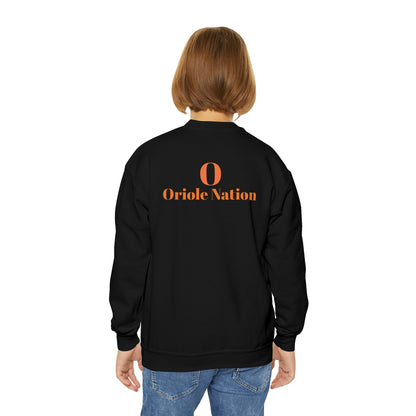 Ludington O with back Oriole Nation Youth Crewneck Sweatshirt