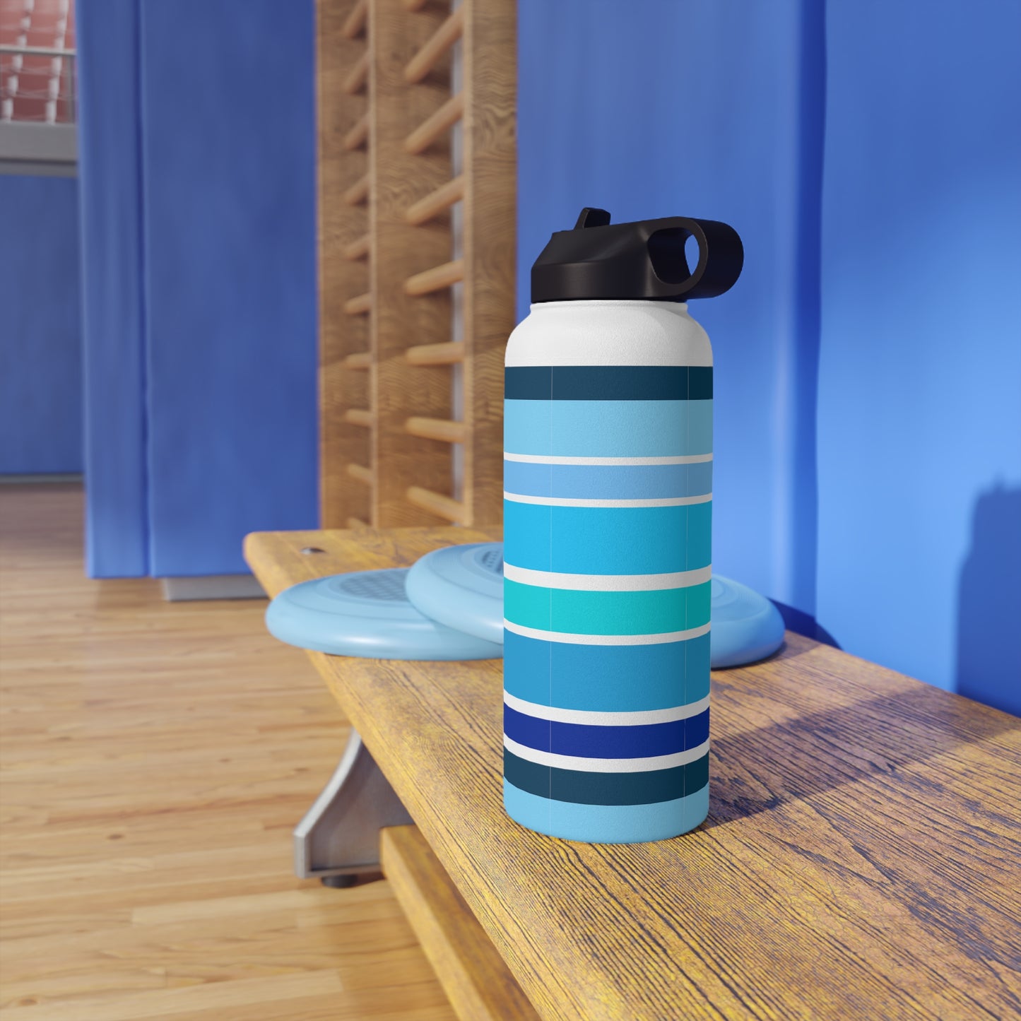 HLC Blue Stripes Stainless Steel Water Bottle, Standard Lid