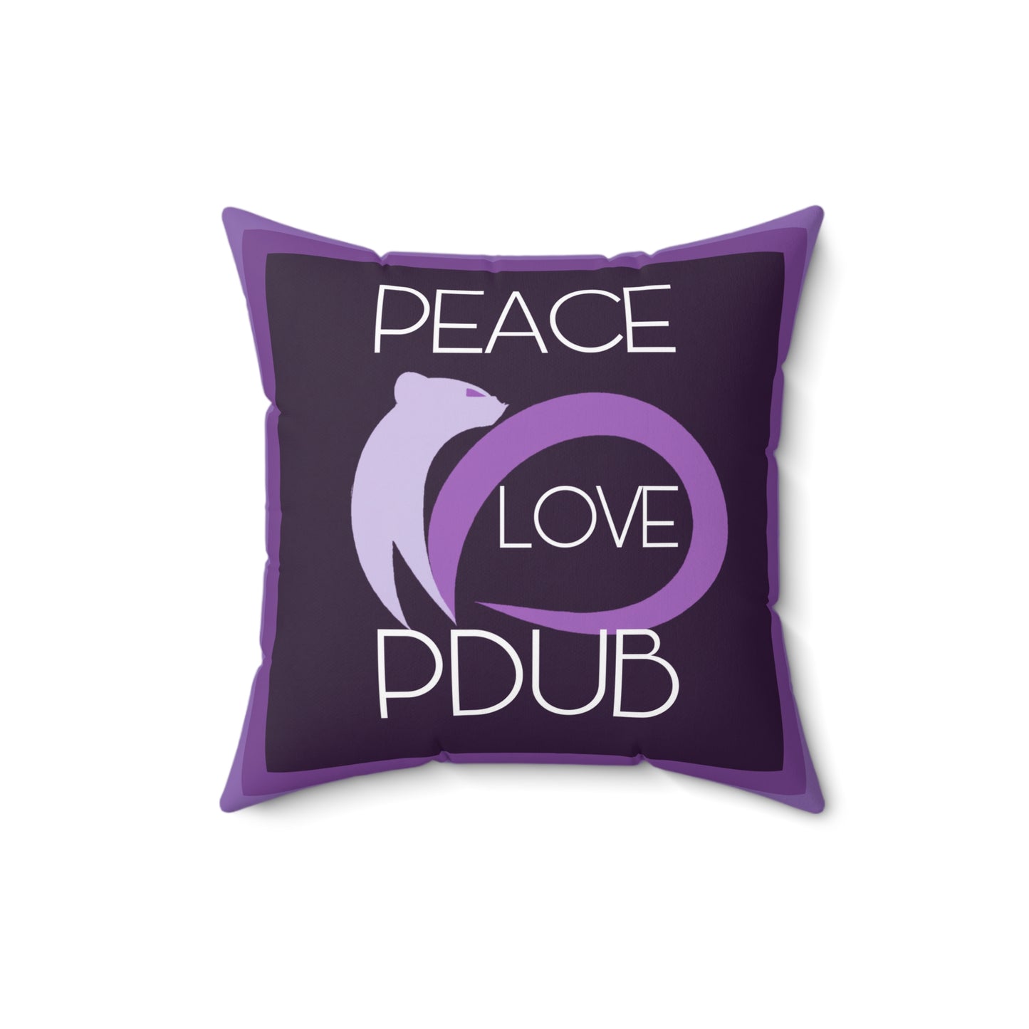 Peace Love PDUB Purple Flowers Spun Polyester Square Pillow