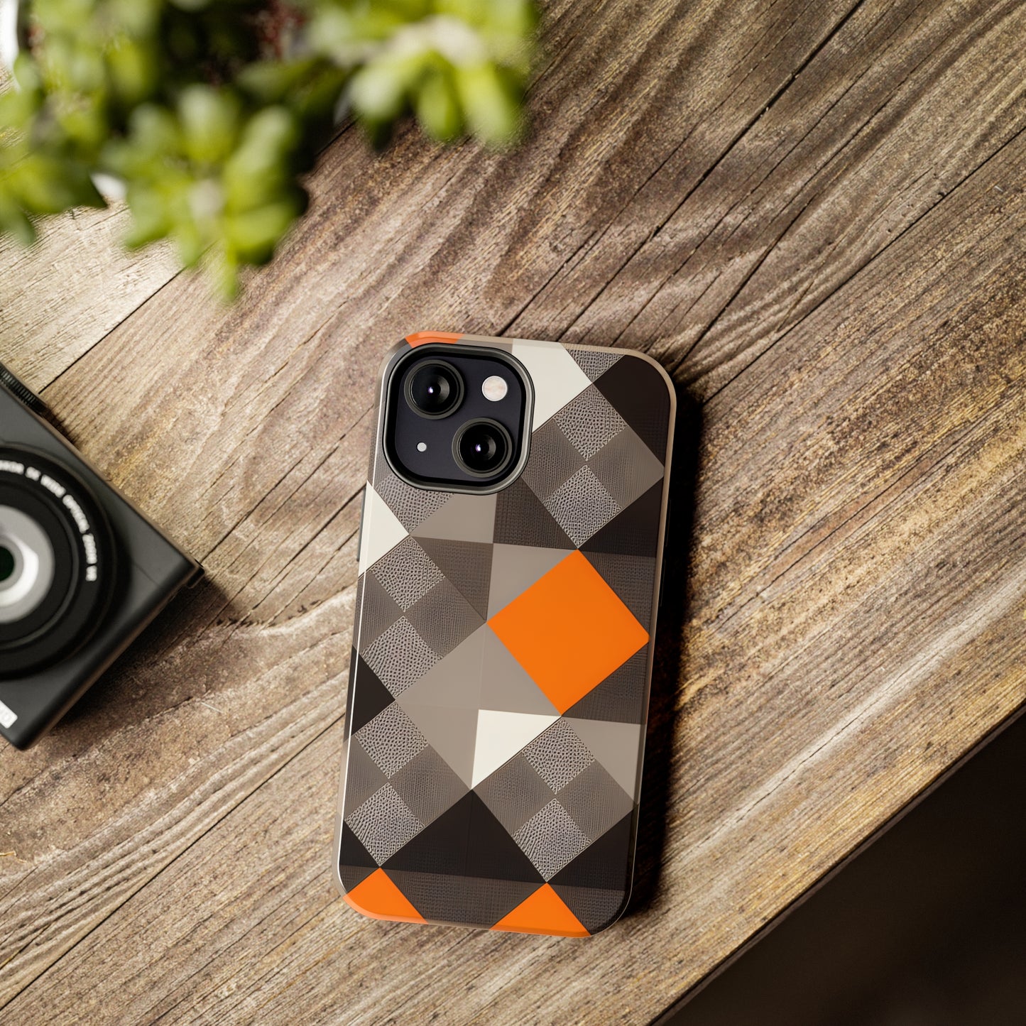 Orange and Black Geo Print Tough Phone Cases