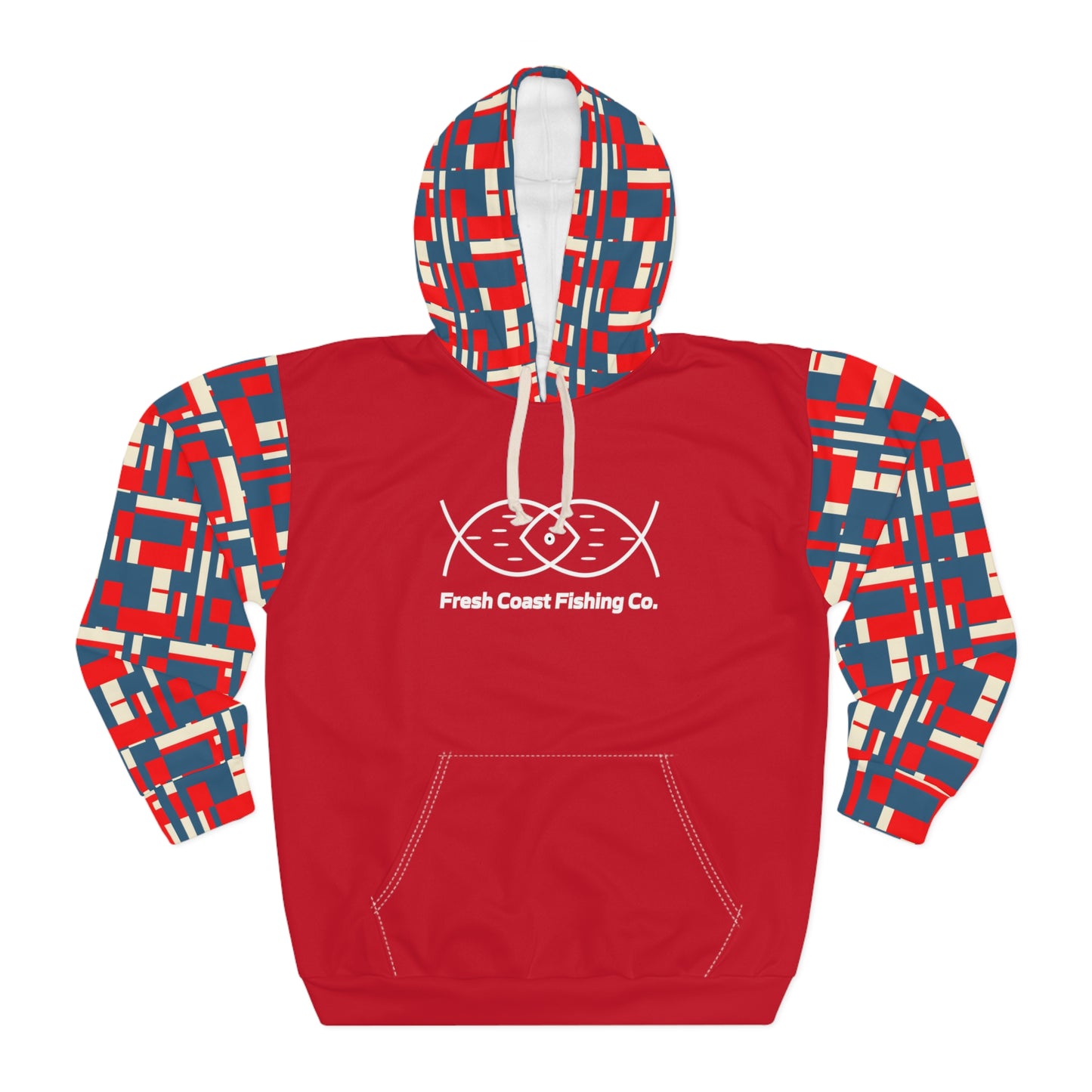 Fresh Coast Fishing Red White Blue Unisex Pullover Hoodie (AOP)