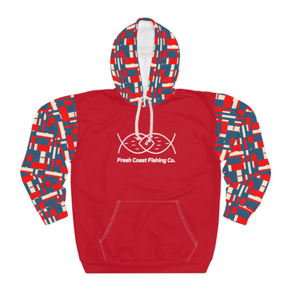 Fresh Coast Fishing Red White Blue Unisex Pullover Hoodie (AOP)