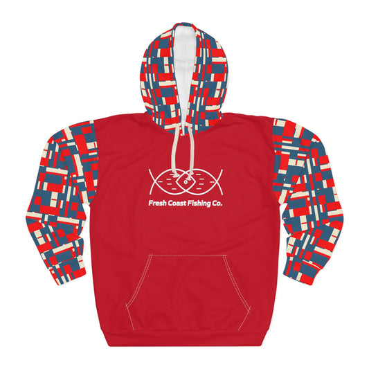 Fresh Coast Fishing Red White Blue Unisex Pullover Hoodie (AOP)