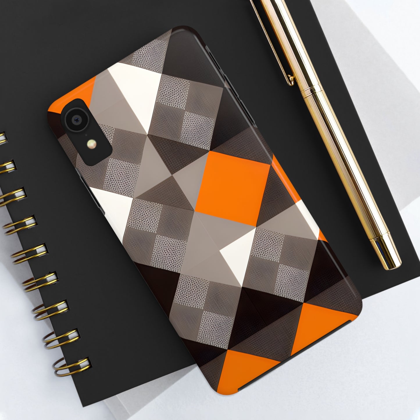 Orange and Black Geo Print Tough Phone Cases