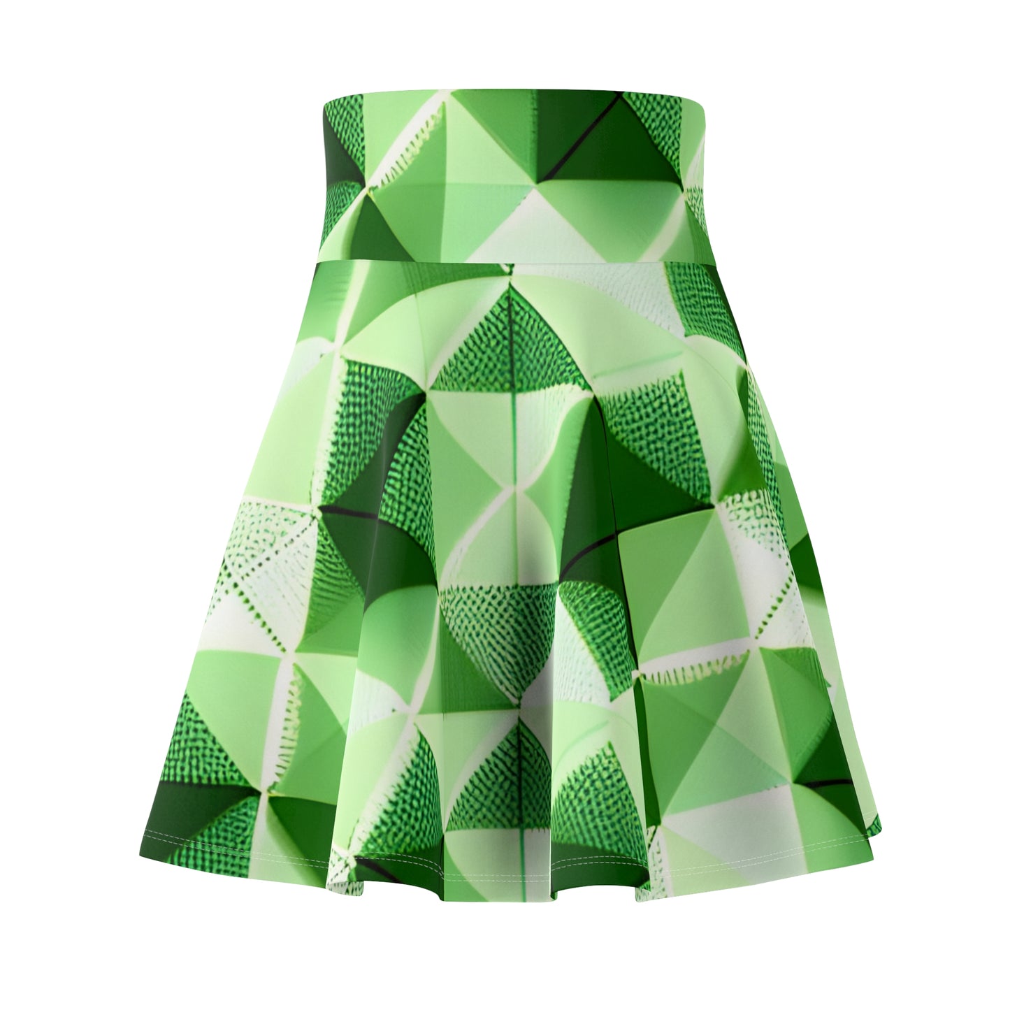 Go Green and White Geo Print Women's Skater Skirt (AOP)