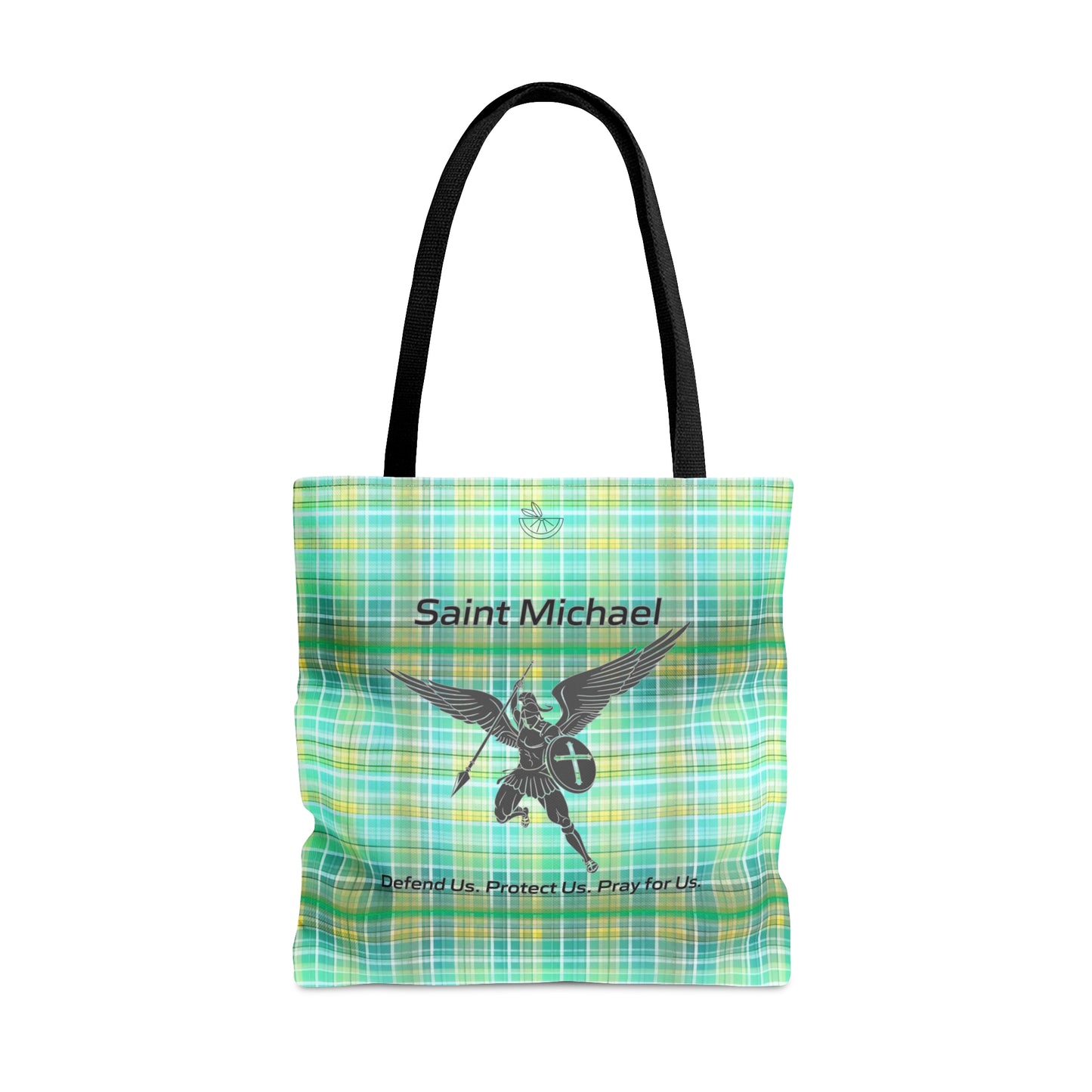 Archangel Saint Michael Tote Bag (yellow/green plaid)