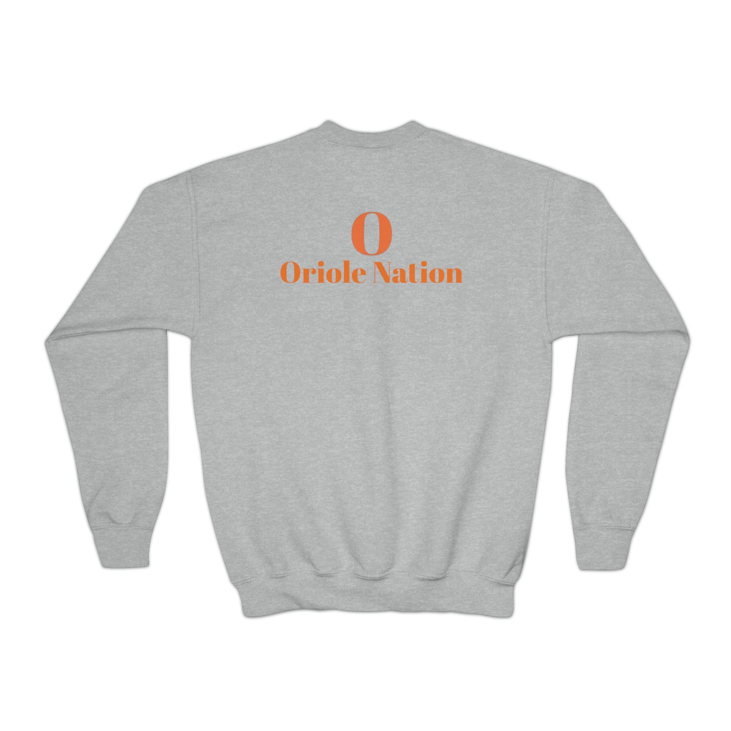 Ludington O with back Oriole Nation Youth Crewneck Sweatshirt