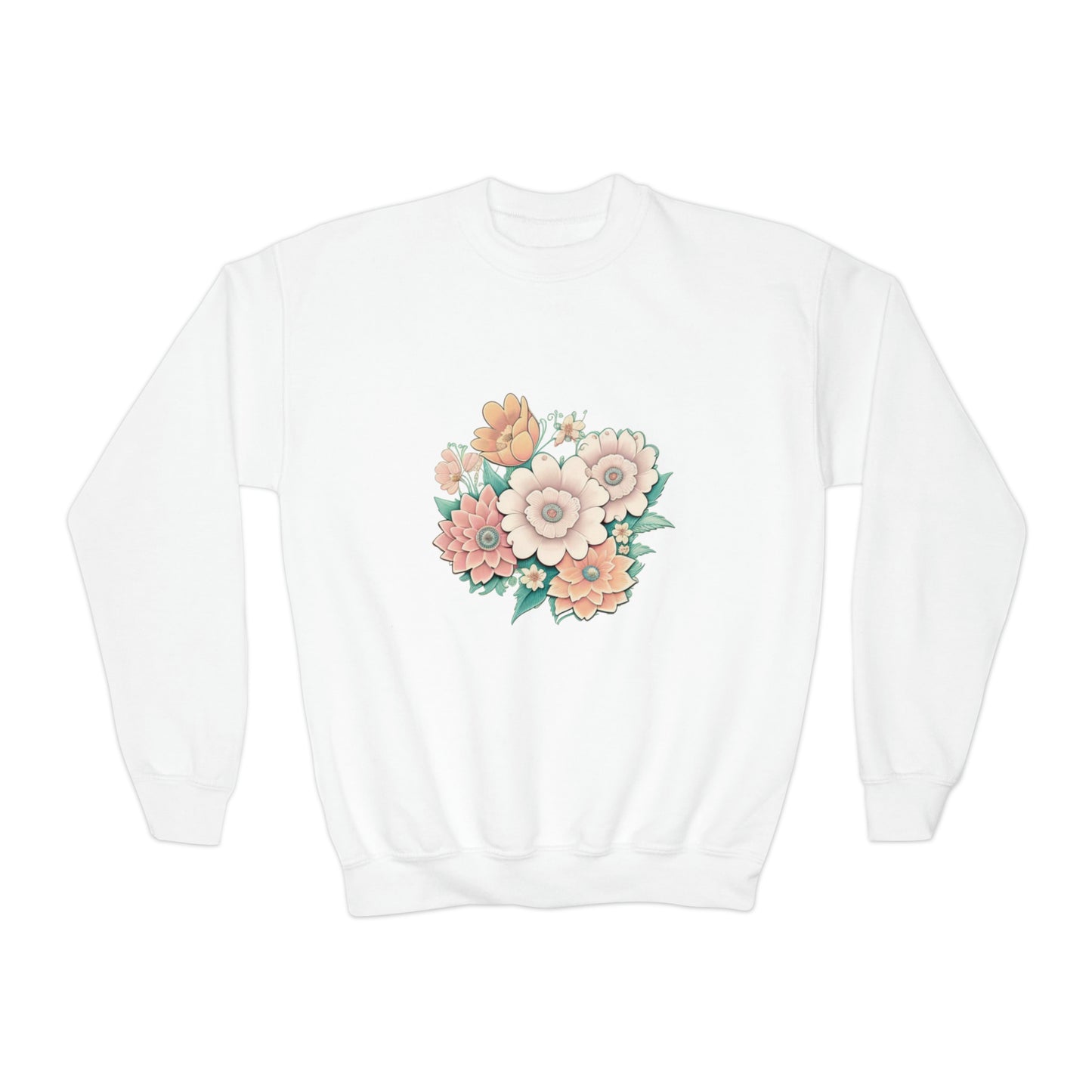 Mary Flowers w Prayer Youth Crewneck Sweatshirt