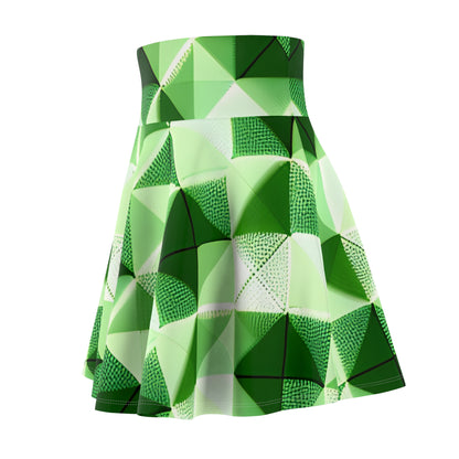 Go Green and White Geo Print Women's Skater Skirt (AOP)