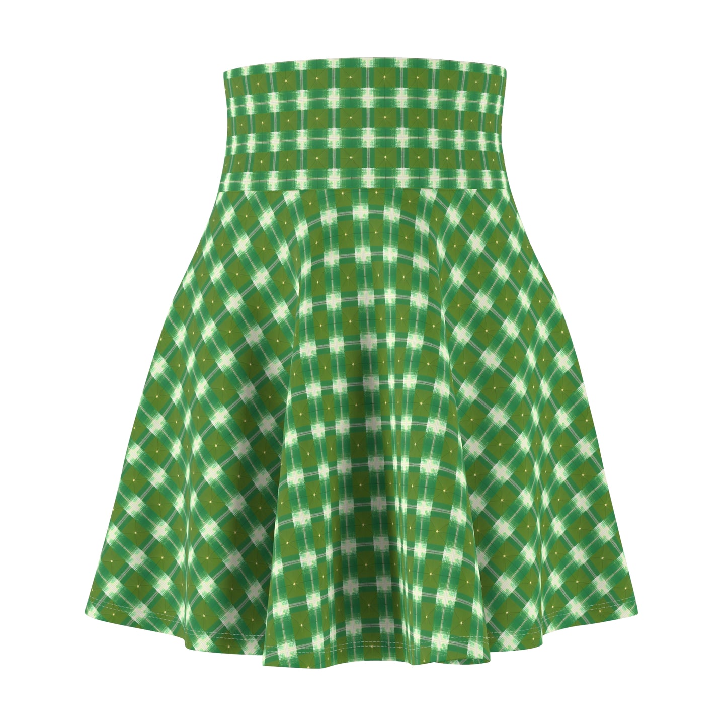 Green and White Print Women's Skater Skirt (AOP)