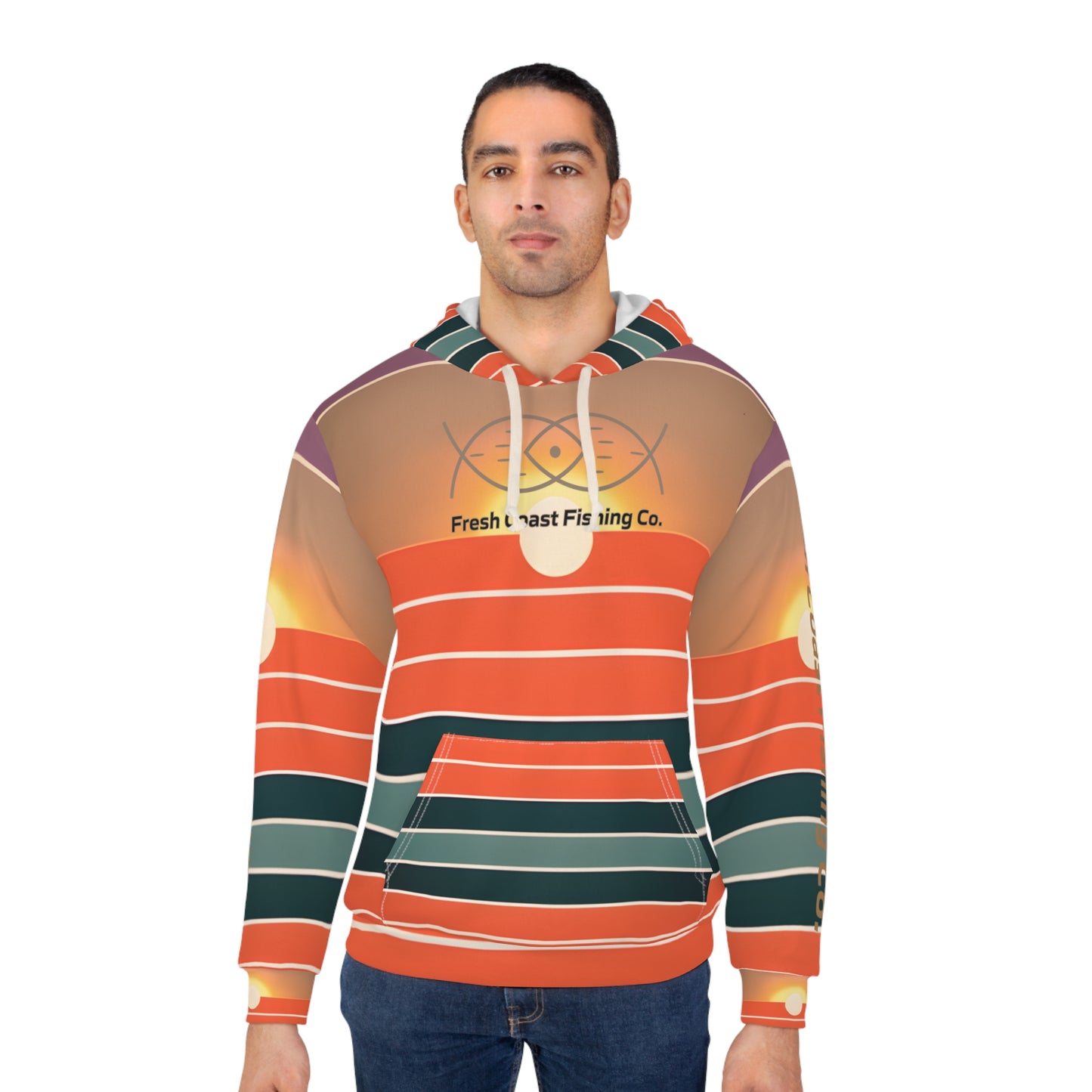 Fresh Coast Fishing Co. Sunset  Stripes Unisex Pullover Hoodie (AOP)