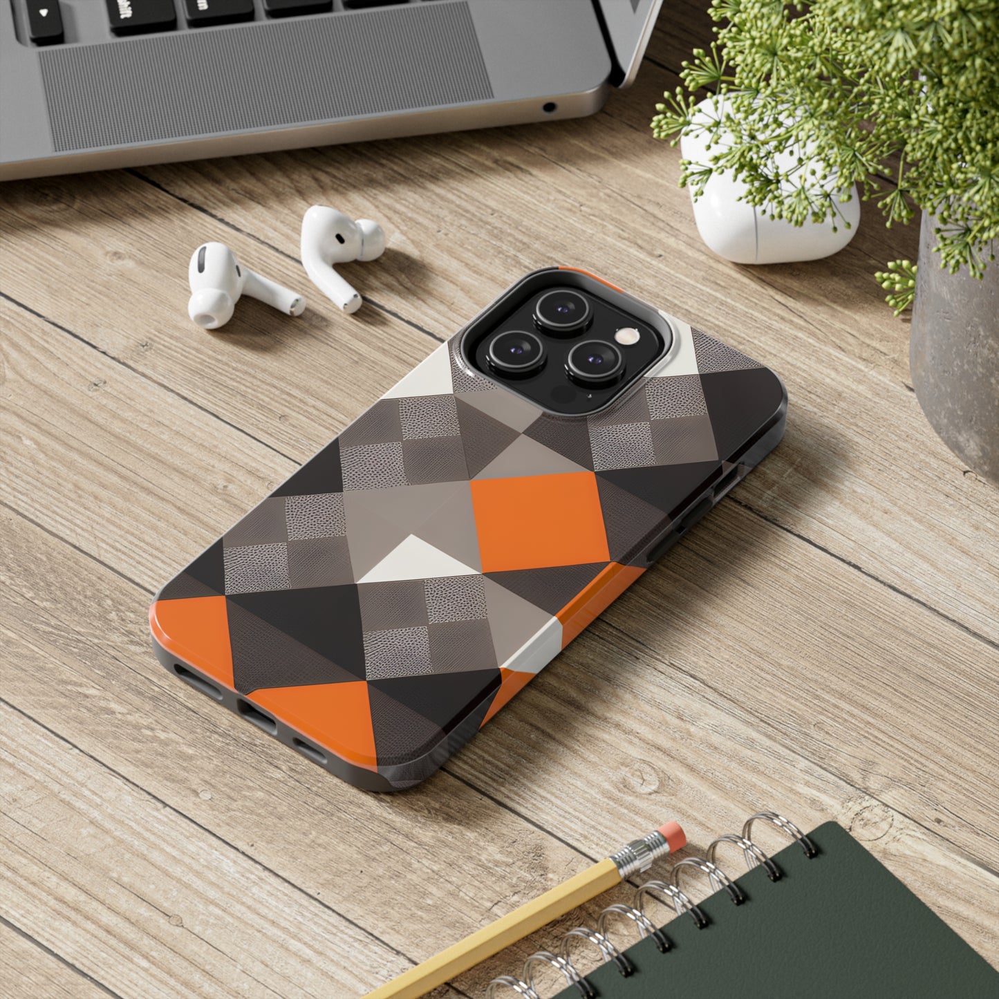 Orange and Black Geo Print Tough Phone Cases