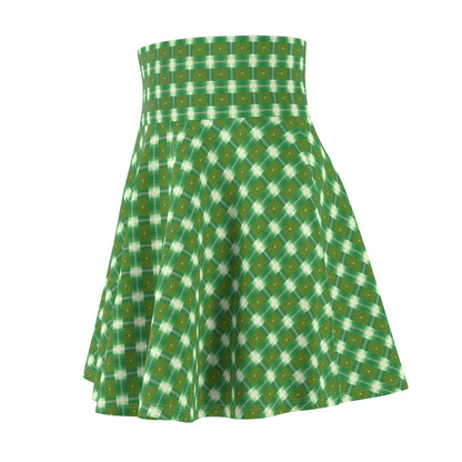 Green and White Print Women's Skater Skirt (AOP)