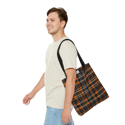 Black and Orange Plaid Tote Bag (AOP)