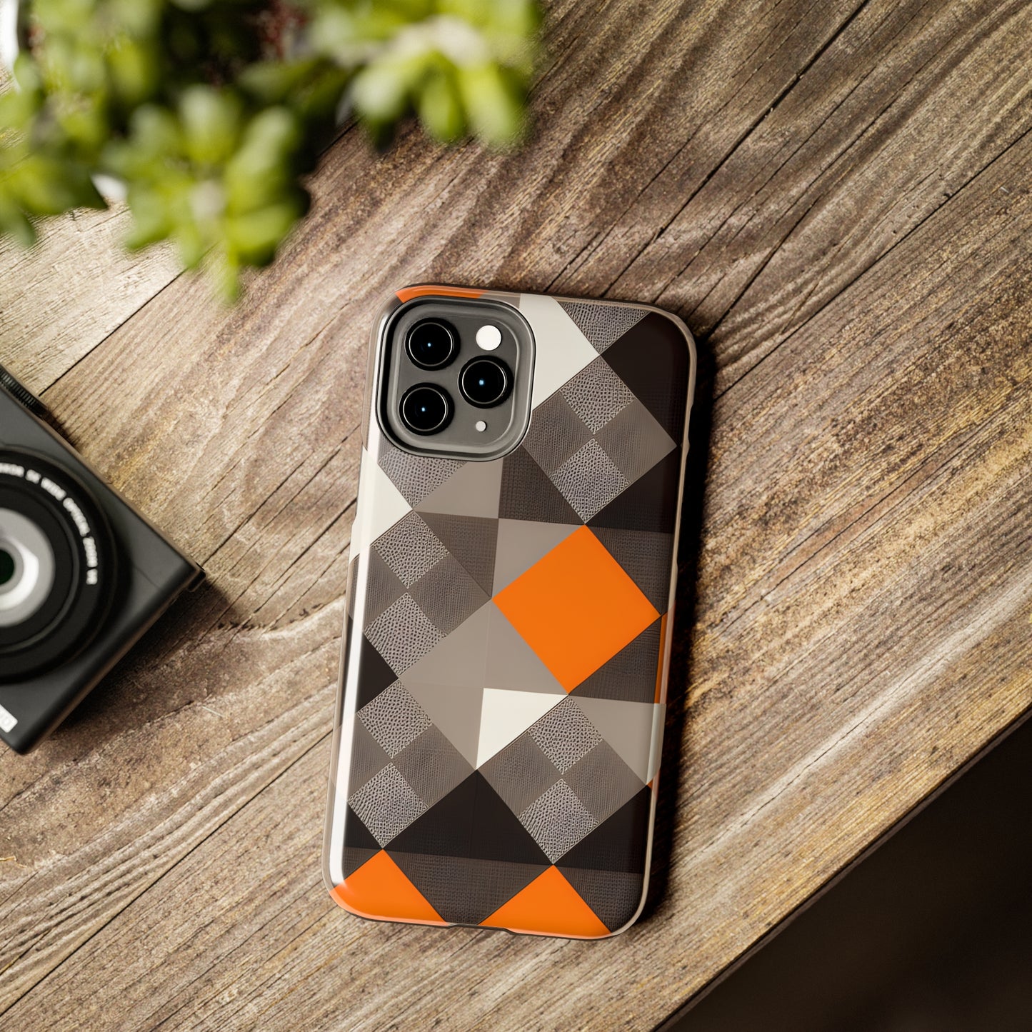 Orange and Black Geo Print Tough Phone Cases