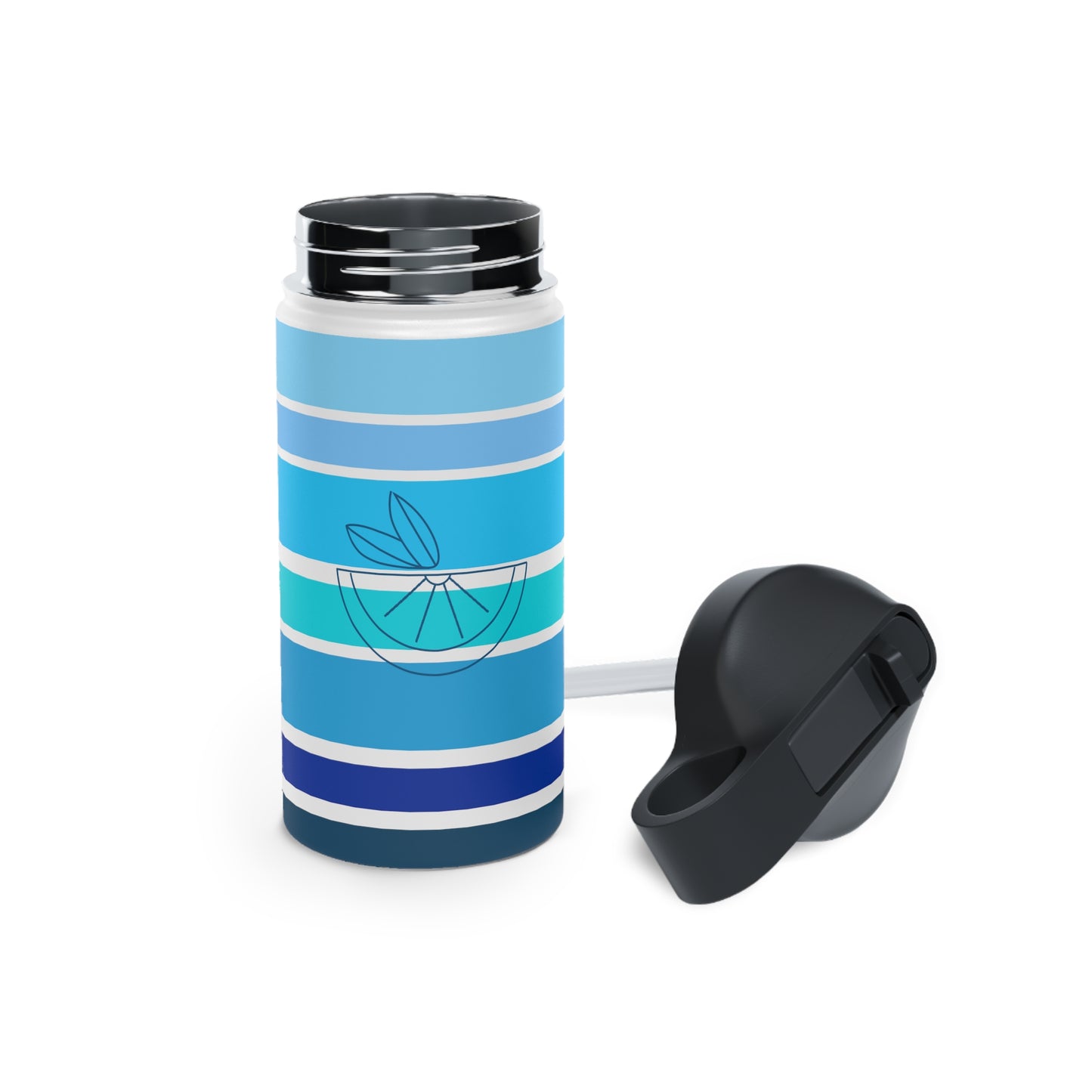 HLC Blue Stripes Stainless Steel Water Bottle, Standard Lid