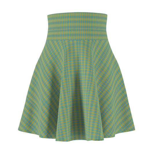 Vintage Green/Blue/Golden Plaid Skater Skirt (AOP)