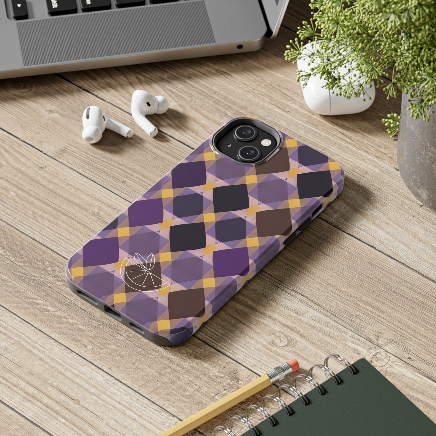 Purple Geo Plaid Tough Phone Cases