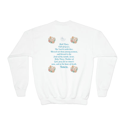 Mary Flowers w Prayer Youth Crewneck Sweatshirt