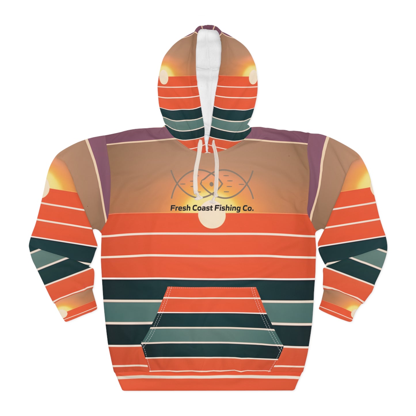 Fresh Coast Fishing Co. Sunset  Stripes Unisex Pullover Hoodie (AOP)