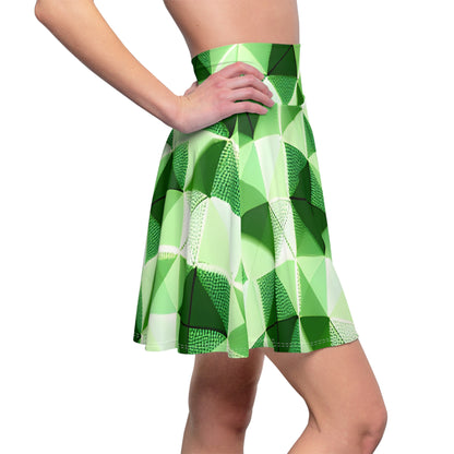 Go Green and White Geo Print Women's Skater Skirt (AOP)