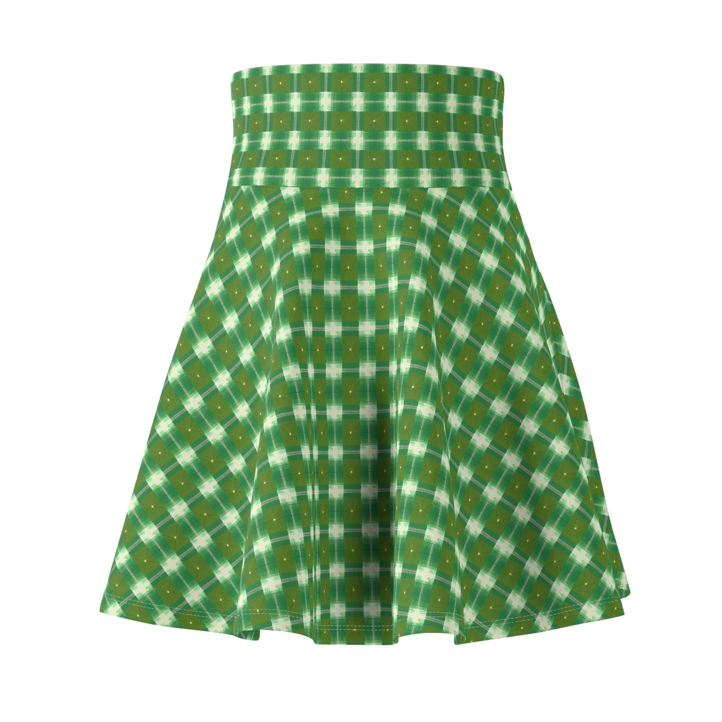 Green and White Print Women's Skater Skirt (AOP)