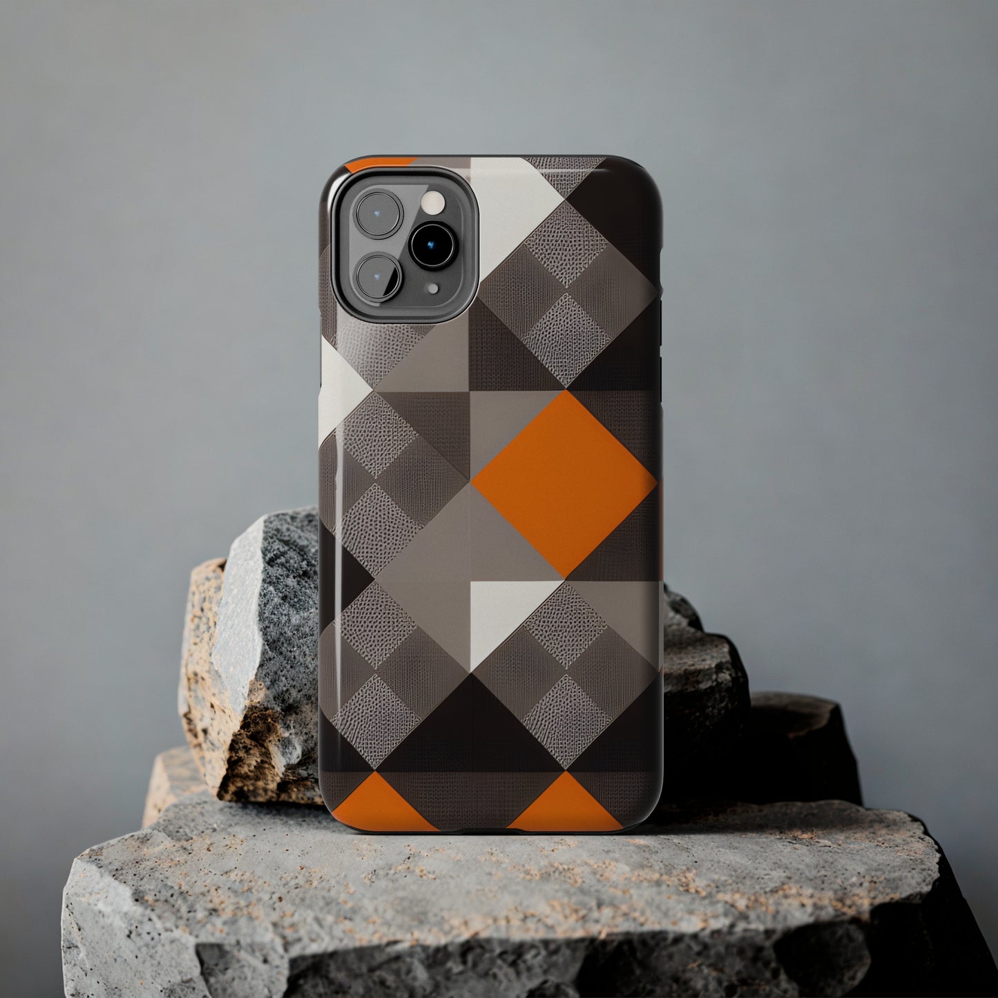 Orange and Black Geo Print Tough Phone Cases